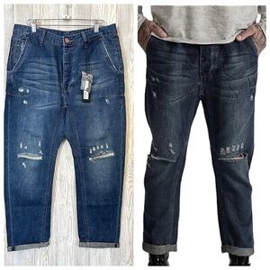 NEW! LINEN ONE TEASPOON MAN X Mr Brown Indigo Jeans Denim Size 30 Luxury Relaxed